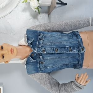 Free People Denim and Knit Hooded Jacket